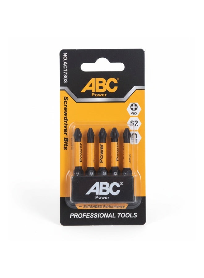 ABC Professional Magnetic Phillips Screwdriver Bits Set PH2 – 5 Pieces, S2 Impact-Resistant Steel, Extended Length, High Torque Performance for Power Drills and Impact Drivers - Image 3